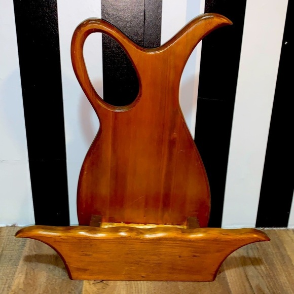 Vintage 1980s Wooden Pitcher & Bowl Shape Cut Out Spot to Add Flowers Rustic - Picture 1 of 10